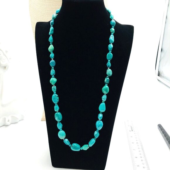 Sally C Treasures Womens Necklace Sterling Silver Blue Turquoise 26 Inch - Picture 2 of 3